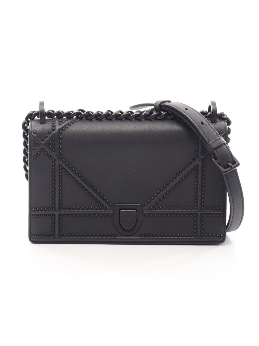 Dior Shoulder Bag Diorama Small Studs Black Leather Chain